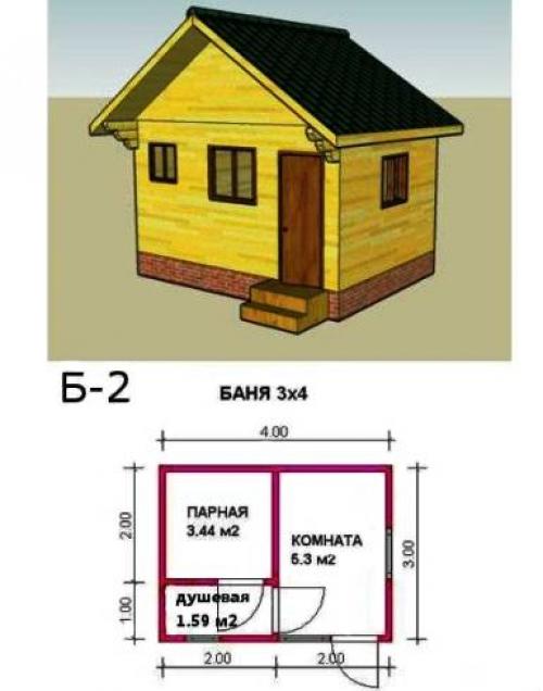 Чертеж бани 3х4 из бруса