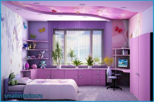 Дизайн детской комнаты для девочке 8 лет. Цвет обоев