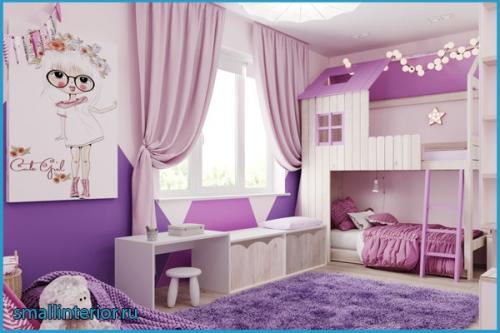 Дизайн комнаты для девочки 4-11 лет в современном стиле. Цветовое решение