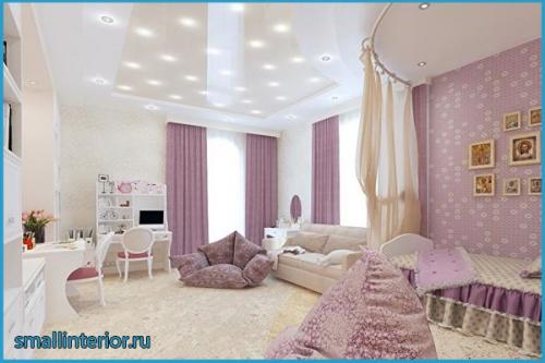 Дизайн комнаты для девочки 4-11 лет в современном стиле. Цветовое решение