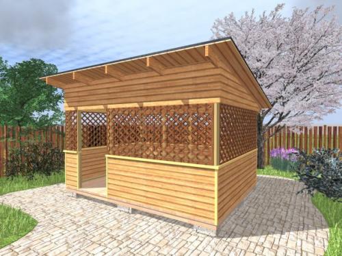 Чертеж беседки 3х3 с односкатной крышей. Как построить беседку с односкатной крышей своими руками